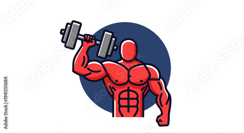 Muscular Man Lifting Dumbbell Cartoon Character.