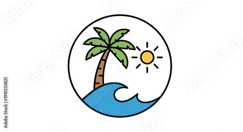 Palm Tree Island Cartoon Illustration.