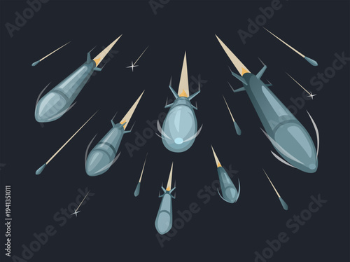 Multiple Flying Missiles Attack Illustration Vector