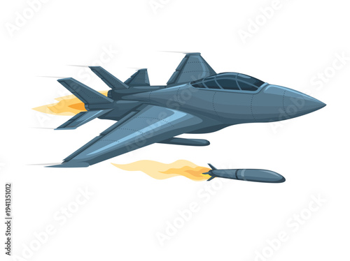 Military Fighter Jet Launching Missile Illustration Vector