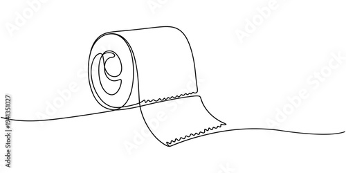 continuous line drawing of toilet tissue.one line drawing of toilet tissue roll. vector illustration of single line of tissue hanging in bathroom. isolated white background.
