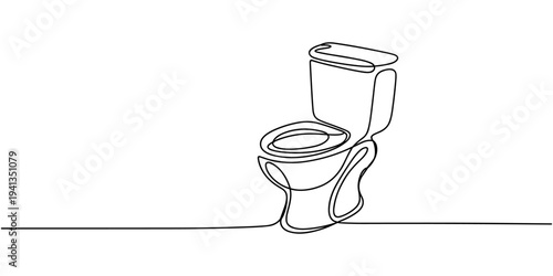 Continuous one line drawing of toilet bowl, isolated on modern toilet with closed lid for bathroom interior vector illustration.