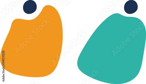 Two Abstract Organic Shapes with Dots in Orange and Teal on White figures people
