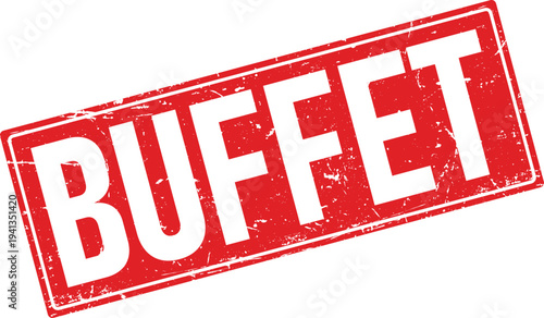 Red Distressed Rubber Stamp with the Word BUFFET on a Transparent Background