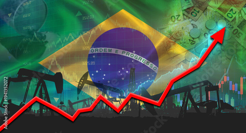 Growth of oil industry with Brazilian flag. Oil pumps with Brazilian flag. Oil production with Brazil flag