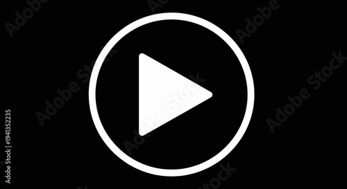 White play button icon on black background for multimedia applications