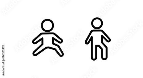 Simple stick figure icons showing movement and stillness on a white background, business concept