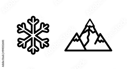 Winter snowflake and mountain landscape icon set with mountain range with graphic resource with cold weather with new year with winter sports with winter season