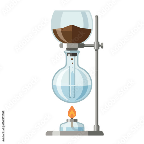 Vector illustration of siphon vacuum coffee maker with burner