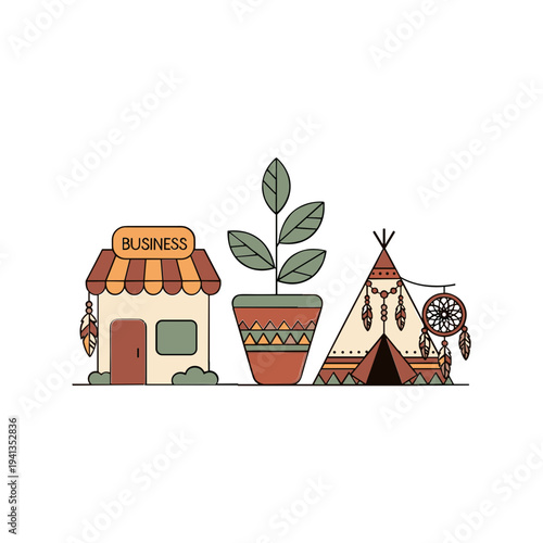 Business Building and Tent Structure.