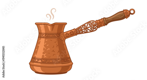 Vector illustration of traditional ornate copper Turkish coffee pot