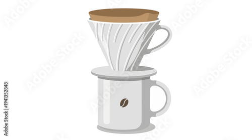 Vector illustration of ceramic pour-over coffee dripper and mug