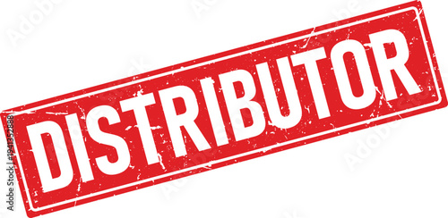 Red Rectangular Rubber Stamp Impression with Distributor Text on Transparent Background