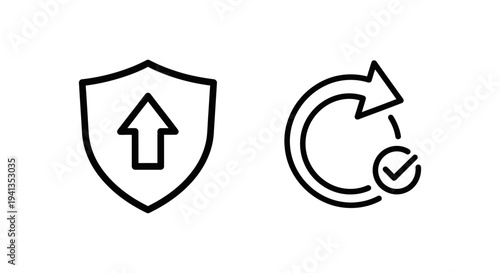 Shield with upward arrow and refresh arrow icons with graphic resource with user interface