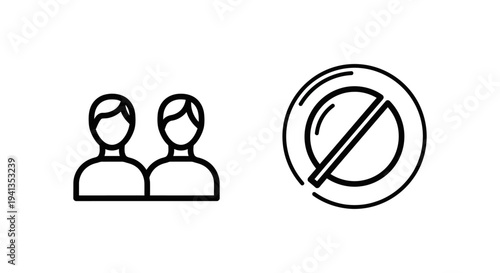 Two people icons and a prohibition symbol, manual control and override mark icons, graphic resource