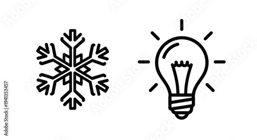 Snowflake and light bulb icon set, representing winter and ideas, idea light