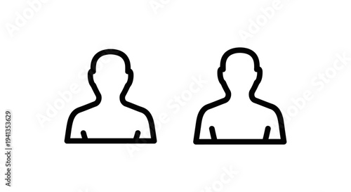 Two simple icon silhouettes of people, separated by a vertical line, design element
