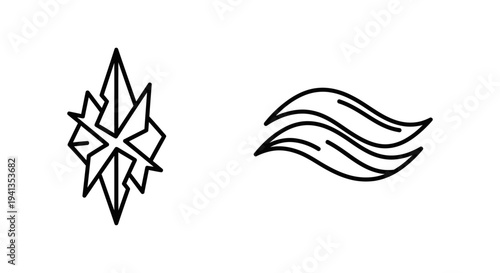 Abstract outline icons: a starburst and a stylized wave pattern with design element with abstract symbol with star symbol with water symbol