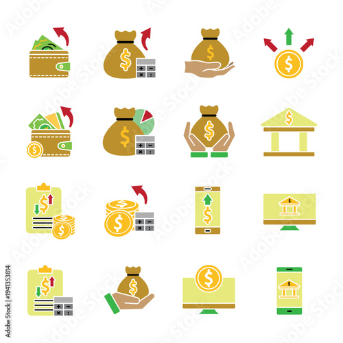 Finance icon set. Finance. Symbols or designs related to the world of finance in one file. Economic, business, accounting. flat design style