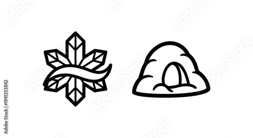 Crystal snowflake and igloo icons for winter and cold concepts