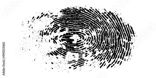 Grunge fingerprint texture abstract black and white thumbprint pattern. vintage distressed ink mark forensic identification retro grungy background design.