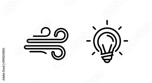 Abstract wind swirls and light bulb icons for ideas and quiet concepts