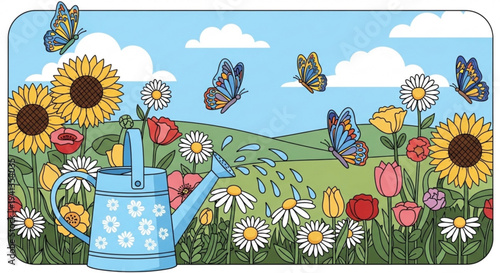 watering can with flowers