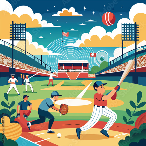 Baseball Home Run Action Scene Vector Illustration