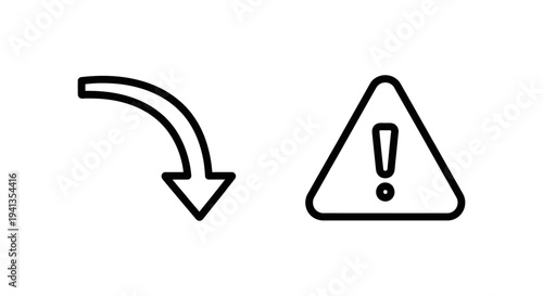 Icons for course drift and control alert with exclamation mark with black and white with white background with flat design with outline icon