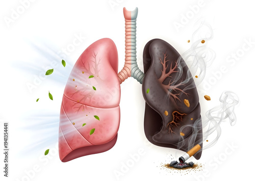 Damaged Smoker Lungs Concept for World No Tobacco Day, Human Lung Damage From Smoking – World No Tobacco Day Awareness, Smoking Damage Human Lungs Healthcare Awareness Concept