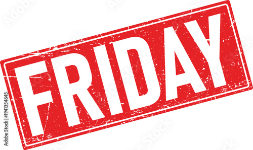 Red Distressed Rubber Stamp Impression with the Word FRIDAY on White