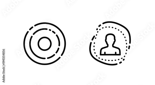Target and user profile line icons: concentric circles and person avatar. focus and identity symbols