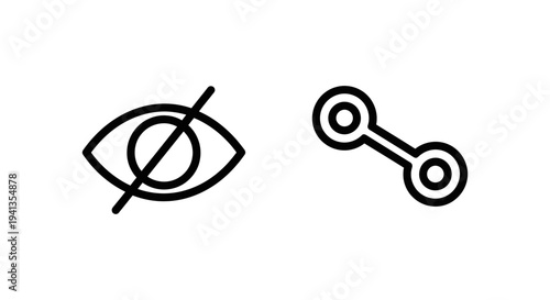 Interface control line icons: hidden visibility and connection link. privacy and network symbols