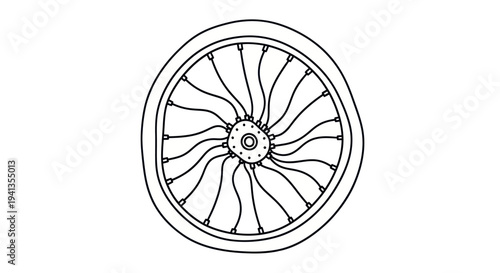 Detailed Line Drawing of a Bicycle Wheel.