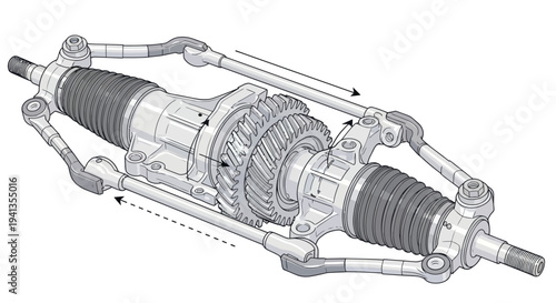 Detailed Technical Drawing of Rack and Pinion Steering System.