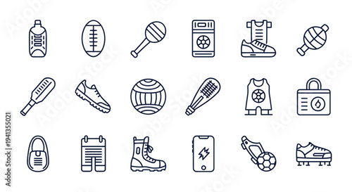 Collection of Sports Equipment and Apparel Icons.