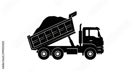Dump Truck Silhouette Dumping Load.