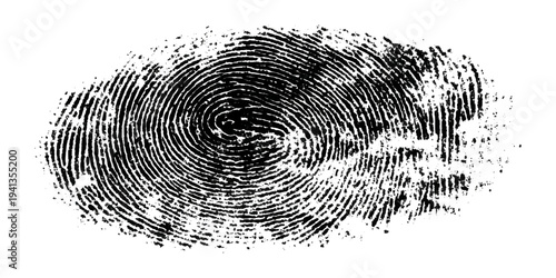 Grunge fingerprint texture abstract black and white thumbprint pattern. vintage distressed ink mark forensic identification retro grungy background design.