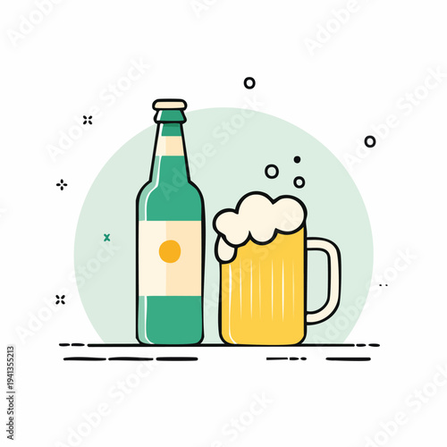 Bottle of Beer and Full Mug.