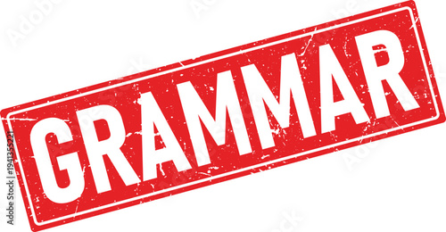 Red Rectangular Grammar Distressed Rubber Stamp Impression on a White Background Isolated