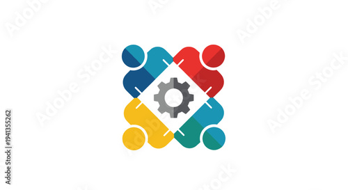 Colorful People Shapes Around Central Gear.