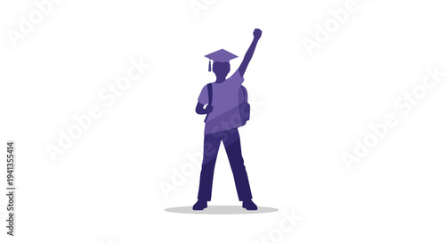 Graduate Silhouette with Diploma and Backpack.