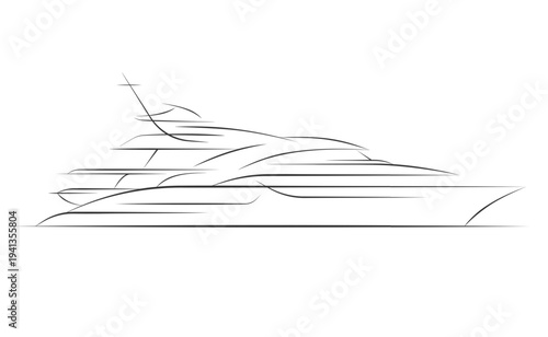 Drawing of a sea cruising yacht. Outline image of a sea yacht on a white background. Sketch for use in creative work.