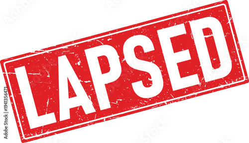 Distressed Red Rubber Stamp with White LAPSED Text and Border on White