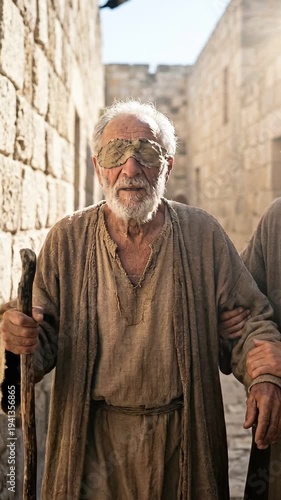 Blind Man Walking to Pool of Siloam Vertical Video