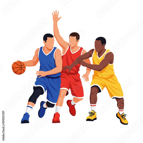 Three Basketball Players in Action