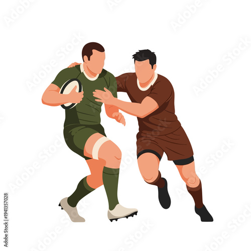 Rugby Players Engaged in Tackle