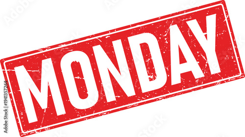 Red Distressed Rubber Stamp With Monday Text on Isolated White Background