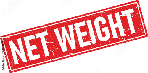 Net Weight Text in Distressed Red Rectangular Rubber Stamp Style Impression