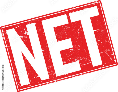 Distressed NET Text Red Ink Rubber Stamp Impression on Transparent Background